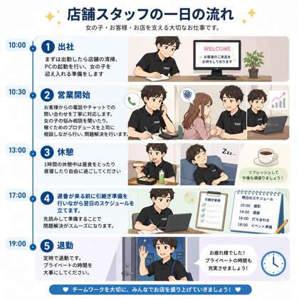 店舗スタッフの仕事の流れイメージ