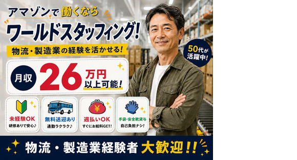 未経験OKの軽作業スタッフ（夜勤）株式会社ワールドスタッフィングAmazon相模原/51626_45441-02