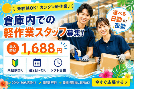 未経験OKの軽作業スタッフ（日夜勤）株式会社ワールドスタッフィングAmazon名古屋みなと/51626_55557-00