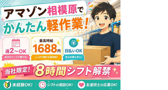 未経験OKの軽作業スタッフ（日夜勤）株式会社ワールドスタッフィングAmazon相模原/51626_45441-00